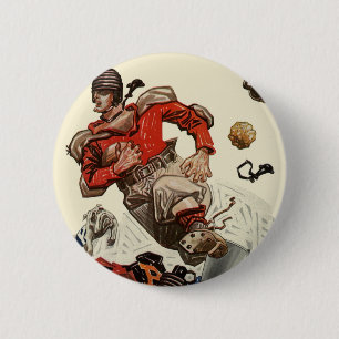 Vintage-Sportsfußballspieler und Bulldoggen-Maskot Button