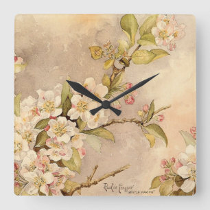 Vintage Spring Blossoms Quadratische Wanduhr