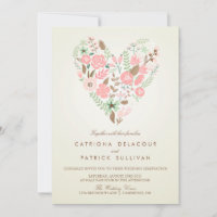 VINTAGE SPRING FLORAL HEART WEDING INVITATION
