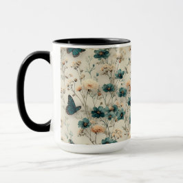 Vintage Spring Flowers and Butterflies Tasse