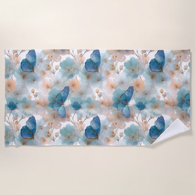 Vintage Spring Flowers & Blue Butterfly Strandtuch (Vorderseite)