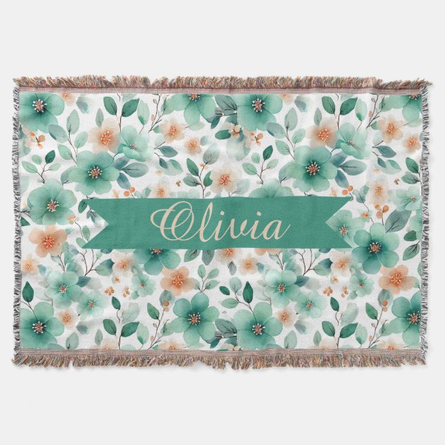 Vintage Spring Green Floral Personalized Decke (Vorderseite)