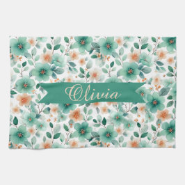 Vintage Spring Green Floral Personalized Geschirrtuch