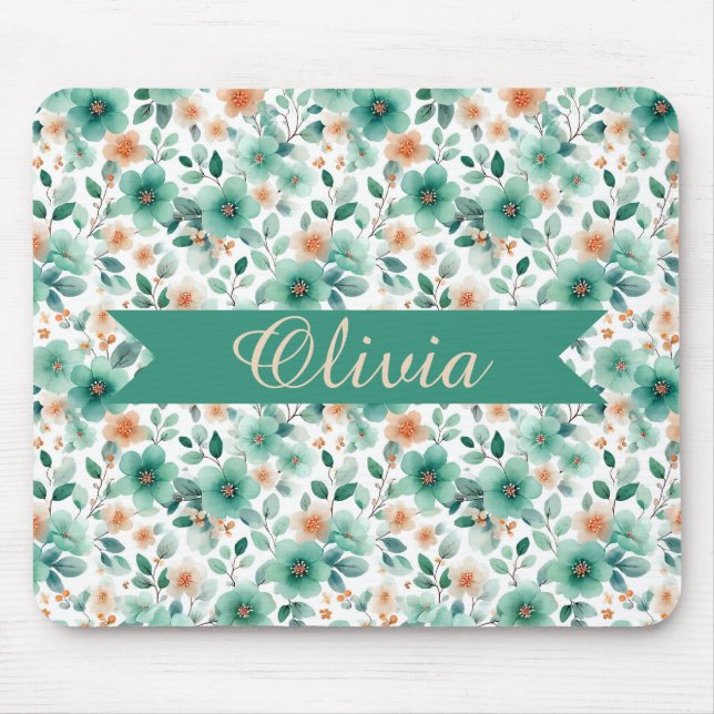 Vintage Spring Green Floral Personalized Mousepad (Vorne)