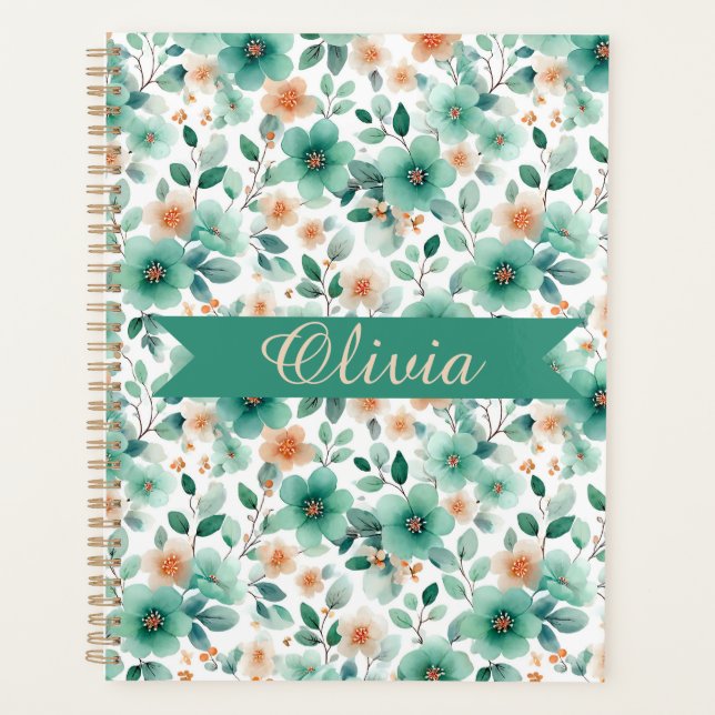Vintage Spring Green Floral Personalized Planer (Vorderseite)