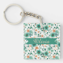 Vintage Spring Green Floral Personalized Schlüsselanhänger