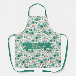 Vintage Spring Green Floral Personalized Schürze
