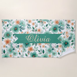 Vintage Spring Green Floral Personalized Strandtuch