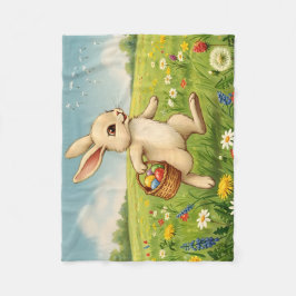 Vintage Spring Meadow Easter Bunny Fleecedecke