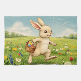 Vintage Spring Meadow Easter Bunny Geschirrtuch