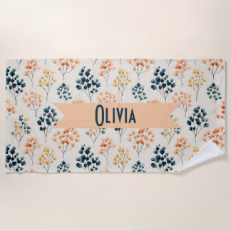 Vintage Spring Orange and Green Botanical Name Strandtuch