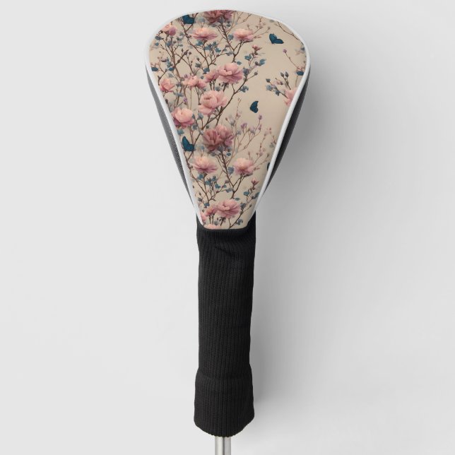 Vintage Spring Roses with Blue Butterflies Golf Headcover (Vorderseite)