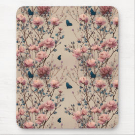 Vintage Spring Roses with Blue Butterflies Mousepad