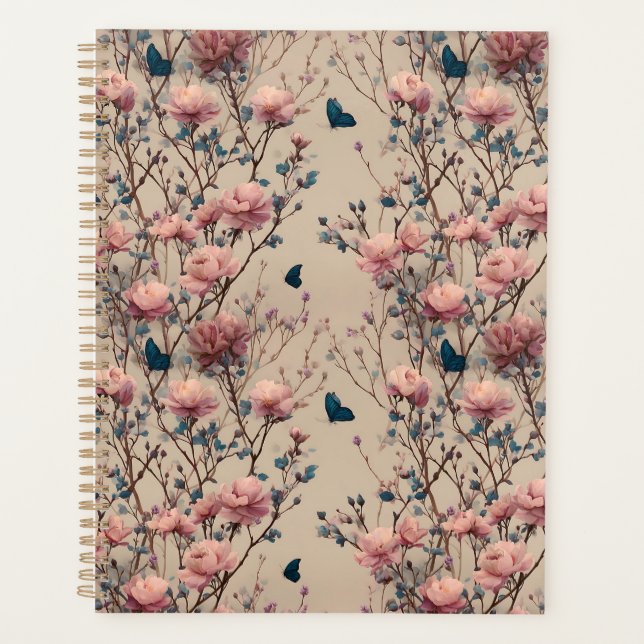 Vintage Spring Roses with Blue Butterflies Planer (Vorderseite)