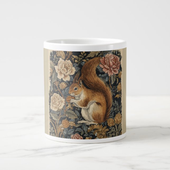 Vintage Squirrel and Flowers Pattern  Jumbo-Tasse (Vorderseite)