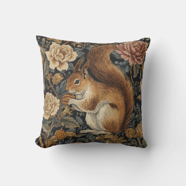 Vintage Squirrel and Flowers Pattern Kissen (Vorderseite)