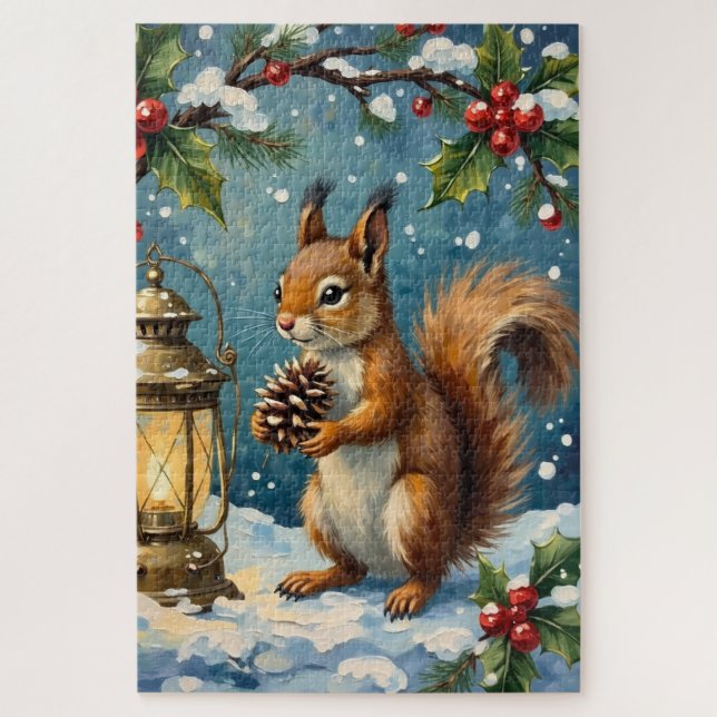 Vintage Squirrel with Christmas Lantern Winter (Vertikal)