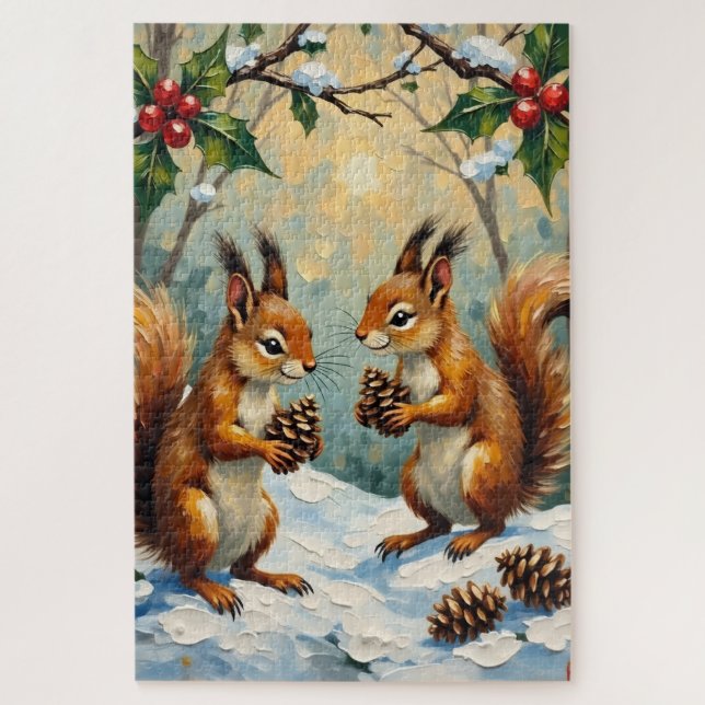 Vintage Squirrels Gathering Pinecones Christmas (Vertikal)
