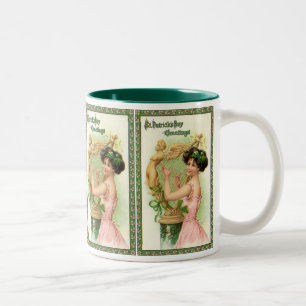 Vintage St. Patrick's Day Dame Musik Musikerin Har Zweifarbige Tasse