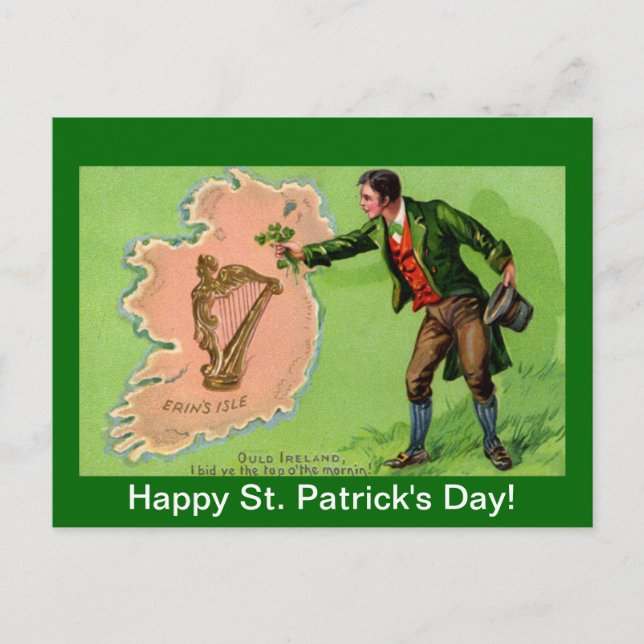 Vintage St. Patrick's Day Erin's Isle Postkarte (Vorderseite)