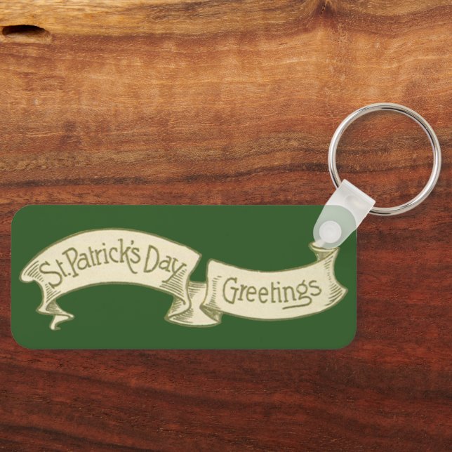 Vintage St. Patrick's Day Greetings Golden Banner Schlüsselanhänger (Vorderseite)