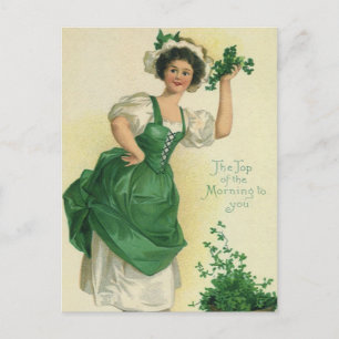 Vintage St. Patrick's Day Irische Maid mit Kleeblä Postkarte