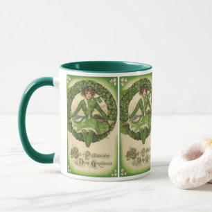 Vintage St. Patrick's Day, Kranz mit irischem Mädc Tasse