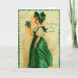 Vintage St. Patrick's Day Mädchen mit grüner Kleid Karte