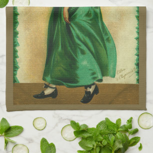 Vintage St. Patrick's Day Mädchen trägt Grün Geschirrtuch