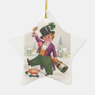 Vintage St. Patrick's Day Shamrock Champagner Keramik Ornament