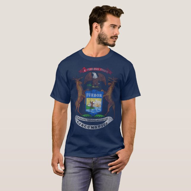 Vintage Staats-Flagge von Michigan T-Shirt (Vorne ganz)