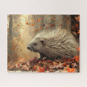 Vintage Stachelschwein in Herbstlaub 16x20