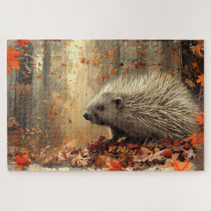Vintage Stachelschwein in Herbstlaub 20x30