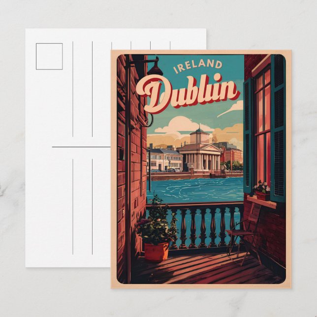 Vintage Stadt Dublin, Irland Postkarte (Vorne/Hinten)