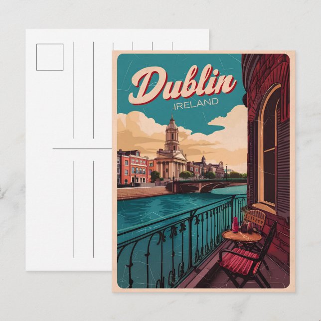 Vintage Stadt Dublin, Irland Postkarte (Vorne/Hinten)