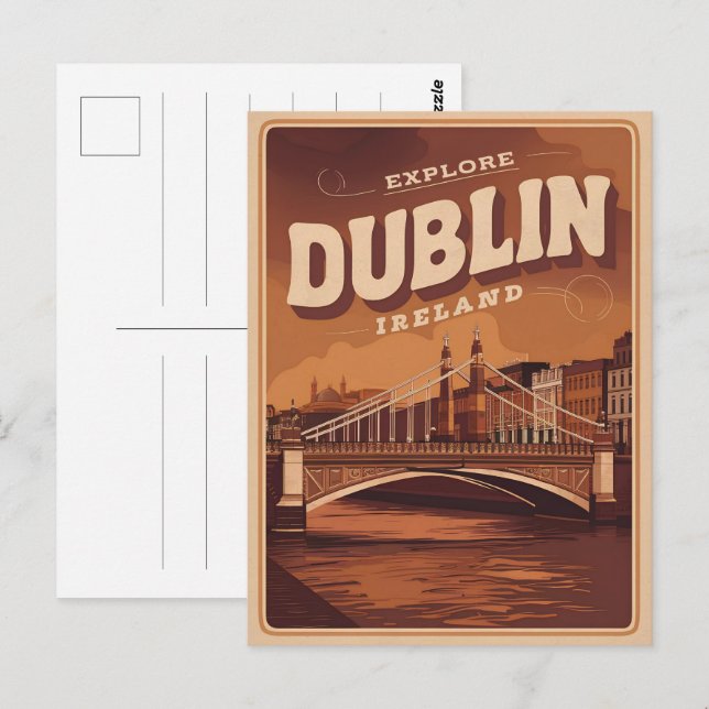 Vintage Stadt Dublin, Irland Postkarte (Vorne/Hinten)