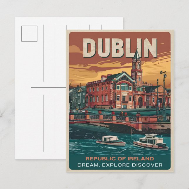 Vintage Stadt Dublin, Irland Postkarte (Vorne/Hinten)