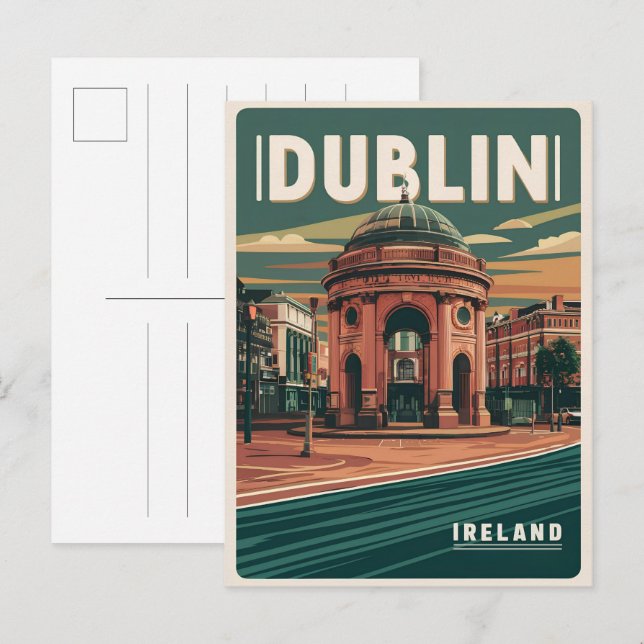 Vintage Stadt Dublin, Irland Postkarte (Vorne/Hinten)