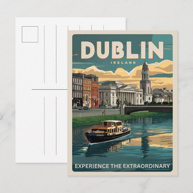 Vintage Stadt Dublin, Irland Postkarte (Vorne/Hinten)