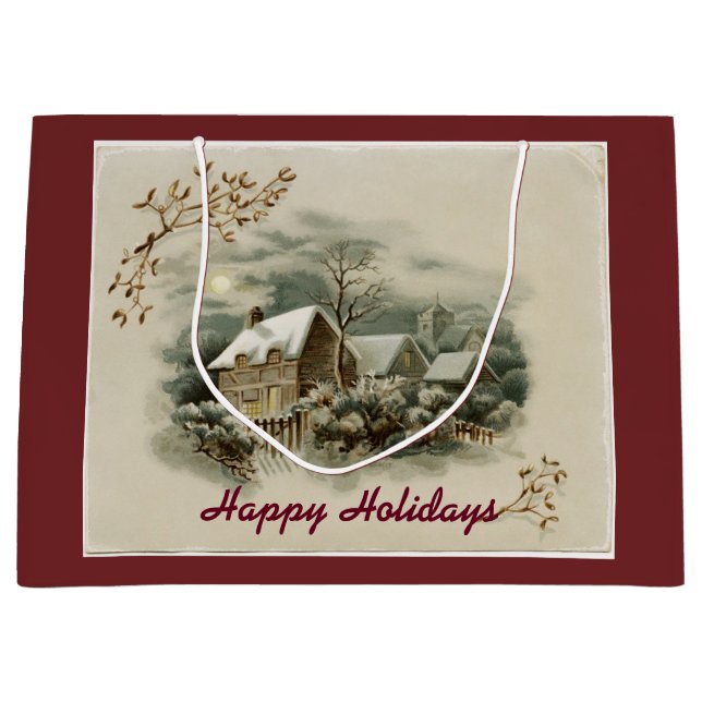 Vintage Stadt im Winter Große Geschenktüte (Vorderseite)