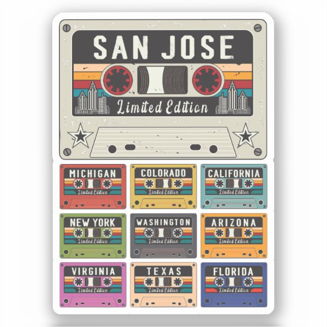 Vintage Stadt San José Aufkleber (Vorderseite)
