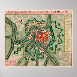 Vintage Stadtkarte von Luxemburg (1744) Poster