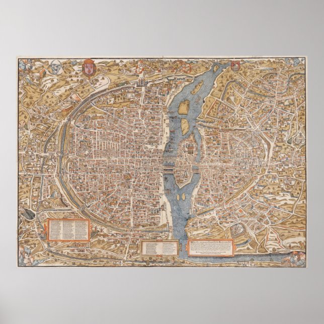 Vintage Stadtkarte von Paris, 1550 Poster (Vorne)