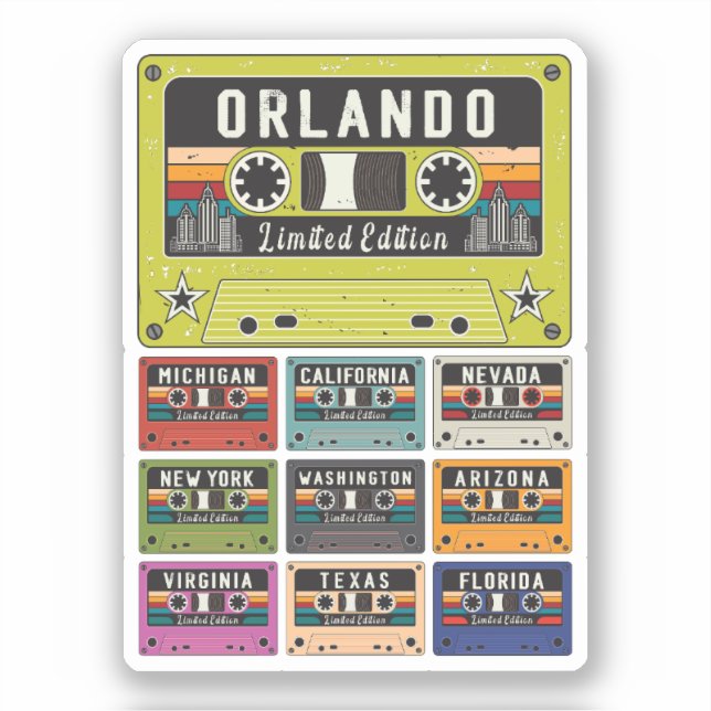 Vintage Stadtreise Orlando Aufkleber (Vorderseite)