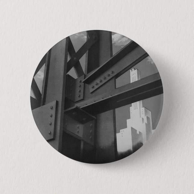 Vintage Stahlbauarchitektur Wolkenkratzer Button (Vorderseite)