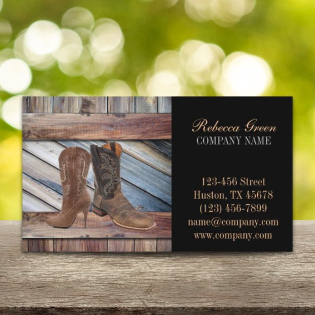 Vintage Stallholz Cowboy Stiefel Western Mode Visitenkarte (vintage barn wood cowboy boots western fashion business card)