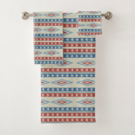 Vintage Stammespfeile in Rot und Blau Badhandtuch Set