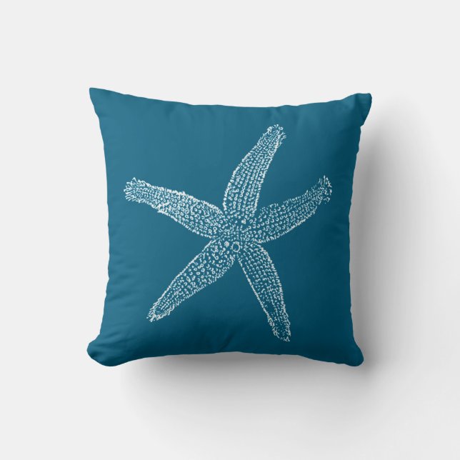 Vintage Starfish-Illustrations-aquamarines Blau Kissen (Vorderseite)