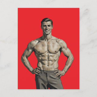Vintage Stärke – Selbstbewusster muskulöser Mann Postkarte