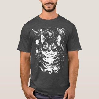 Vintage Starry Night Cat, Funny Cat Gogh, Van Gogh T-Shirt